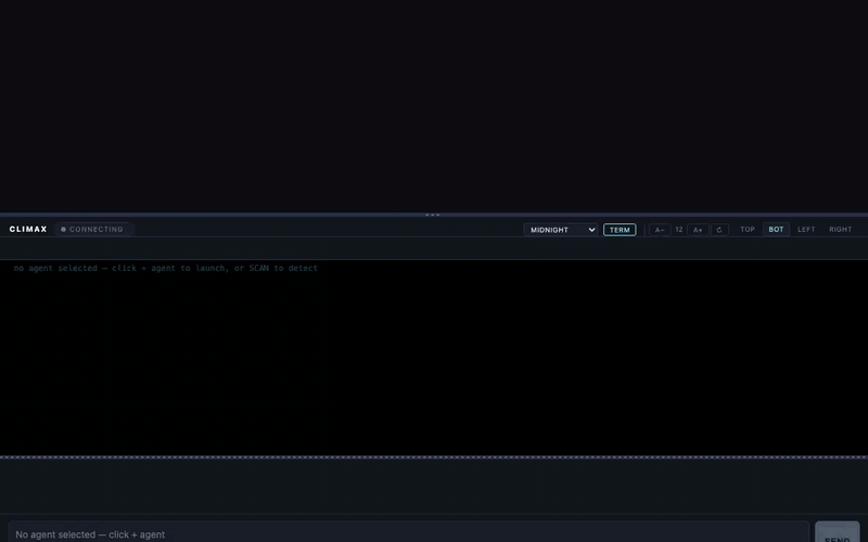 climax demo — launching a Claude Code agent and watching it render a welcome UI on the canvas
